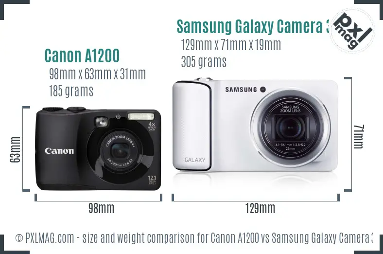 Canon A1200 vs Samsung Galaxy Camera 3G size comparison