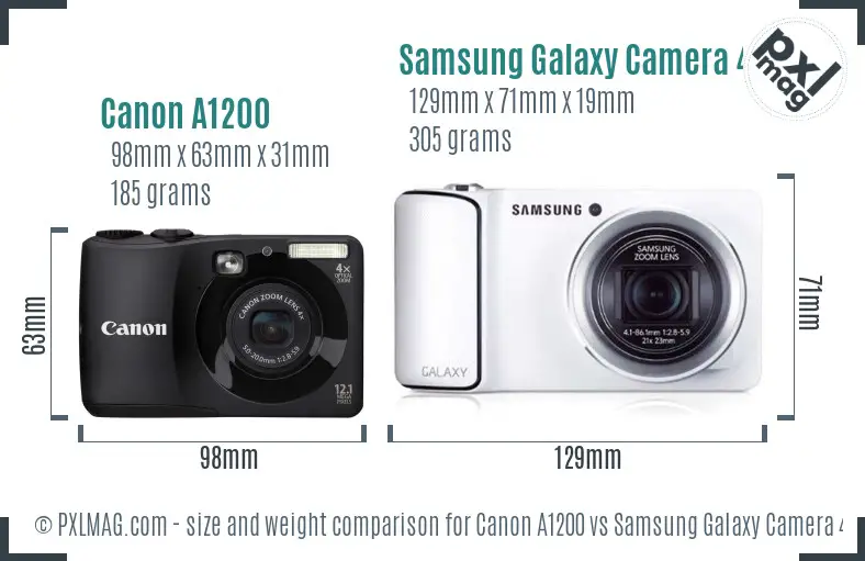 Canon A1200 vs Samsung Galaxy Camera 4G size comparison