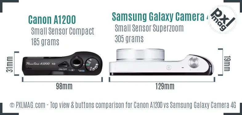 Canon A1200 vs Samsung Galaxy Camera 4G top view buttons comparison