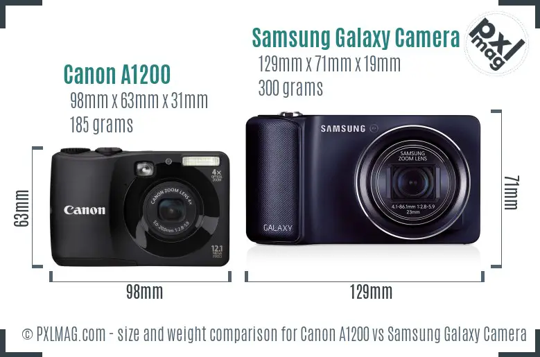 Canon A1200 vs Samsung Galaxy Camera size comparison