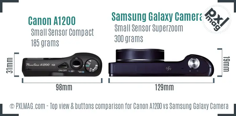 Canon A1200 vs Samsung Galaxy Camera top view buttons comparison
