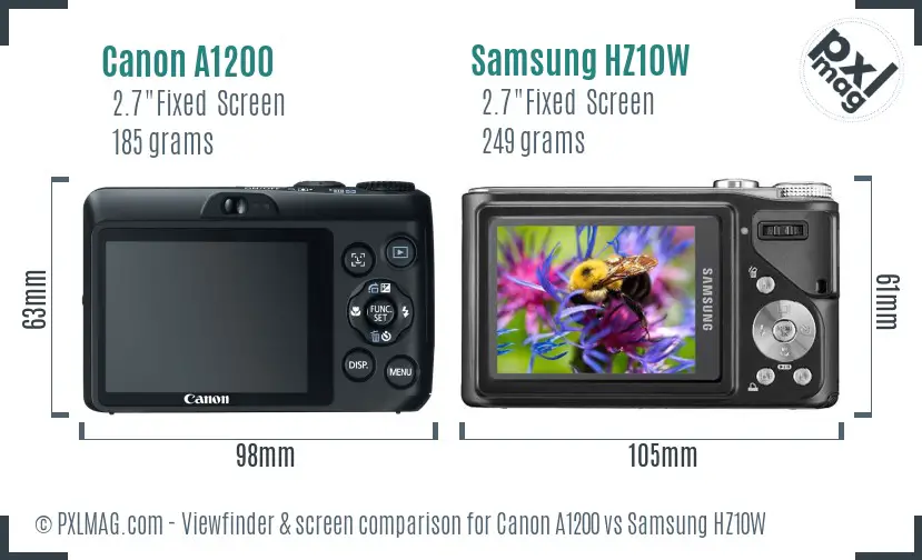 Canon A1200 vs Samsung HZ10W Screen and Viewfinder comparison