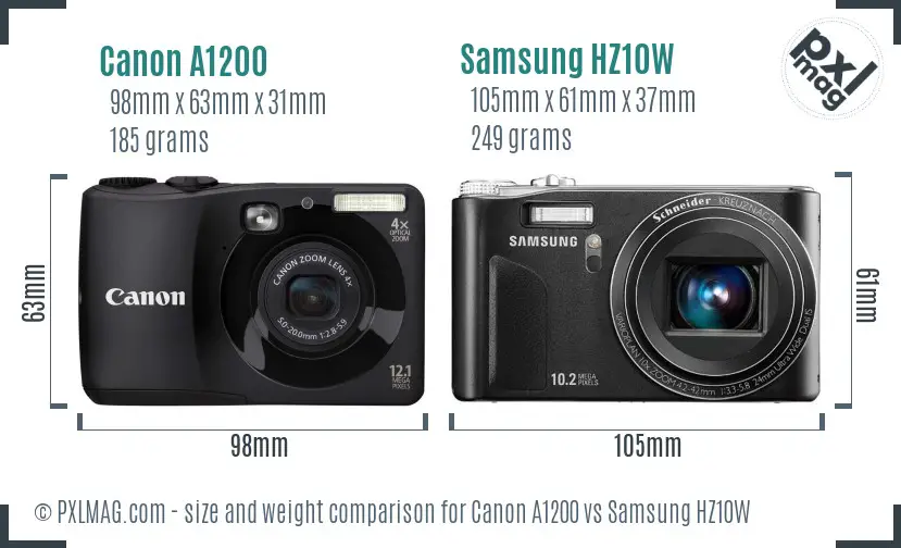Canon A1200 vs Samsung HZ10W size comparison