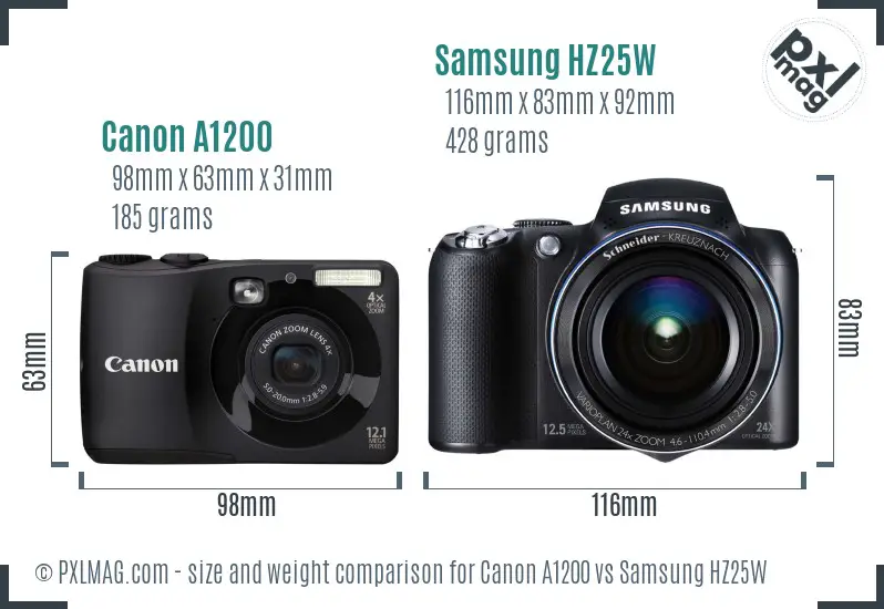 Canon A1200 vs Samsung HZ25W size comparison