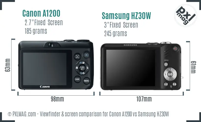 Canon A1200 vs Samsung HZ30W Screen and Viewfinder comparison