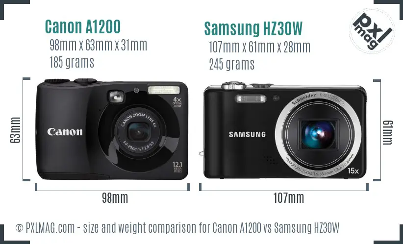 Canon A1200 vs Samsung HZ30W size comparison