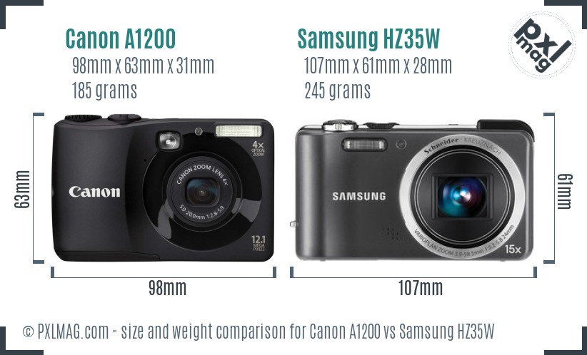 Canon A1200 vs Samsung HZ35W size comparison Canon A1200 vs Samsung HZ35W size comparison