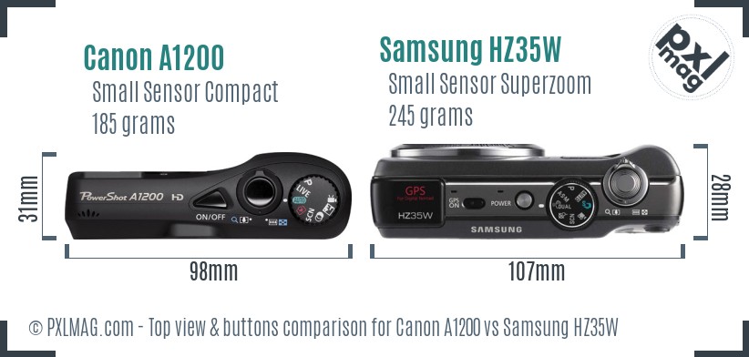 Canon A1200 vs Samsung HZ35W top view buttons comparison