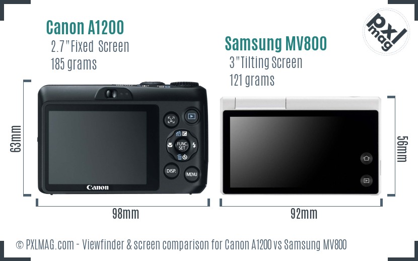 Canon A1200 vs Samsung MV800 Screen and Viewfinder comparison