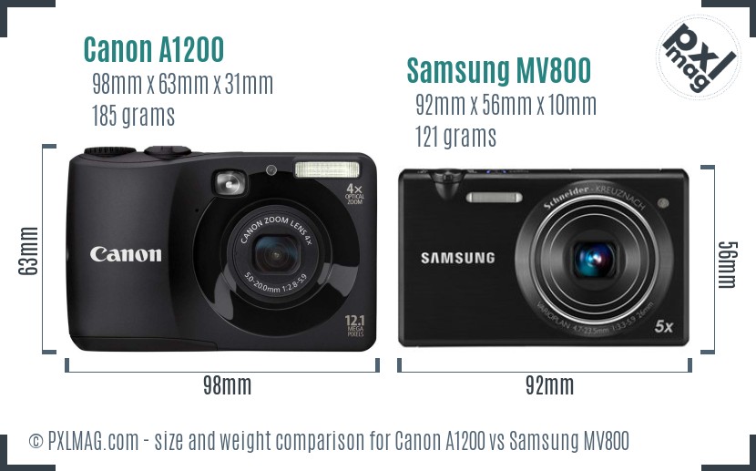 Canon A1200 vs Samsung MV800 size comparison