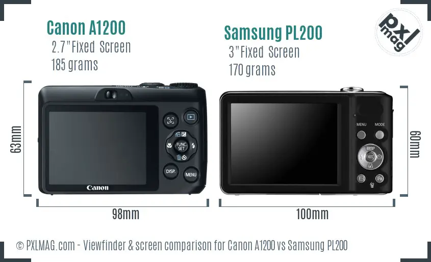 Canon A1200 vs Samsung PL200 Screen and Viewfinder comparison