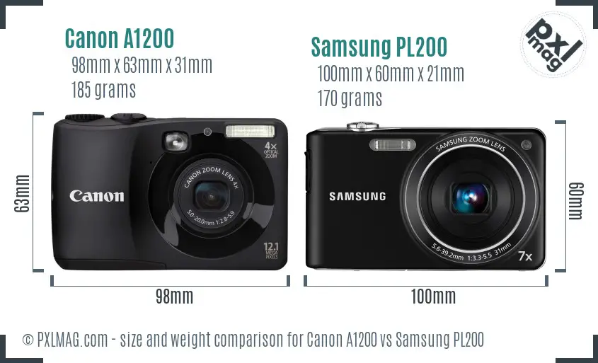 Canon A1200 vs Samsung PL200 size comparison