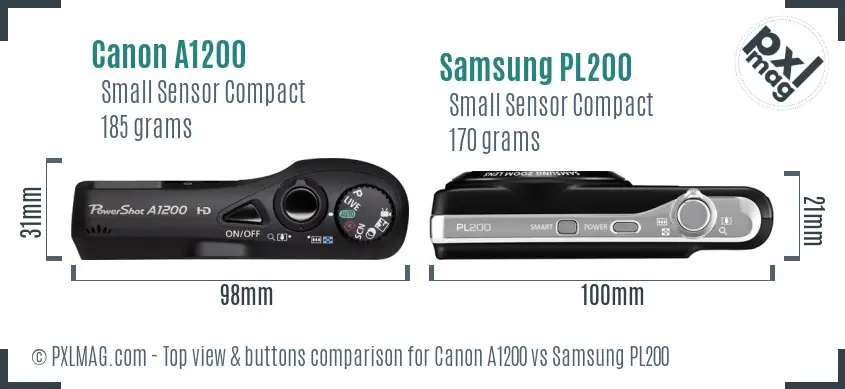 Canon A1200 vs Samsung PL200 top view buttons comparison