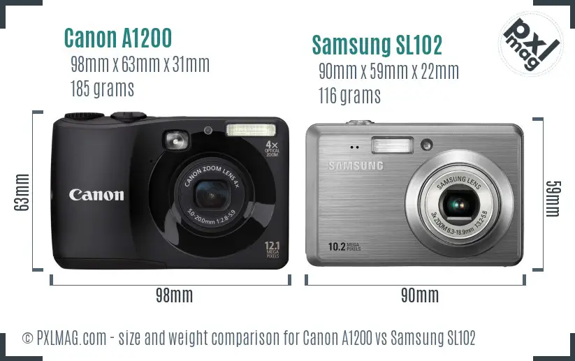 Canon A1200 vs Samsung SL102 size comparison