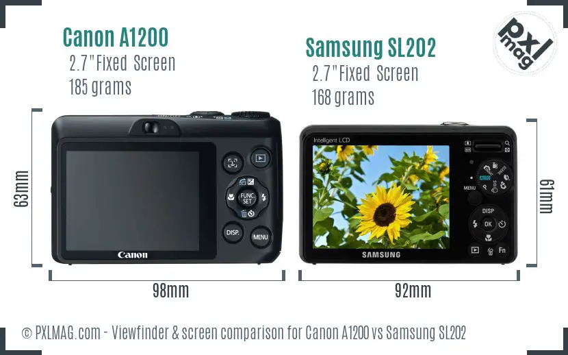Canon A1200 vs Samsung SL202 Screen and Viewfinder comparison