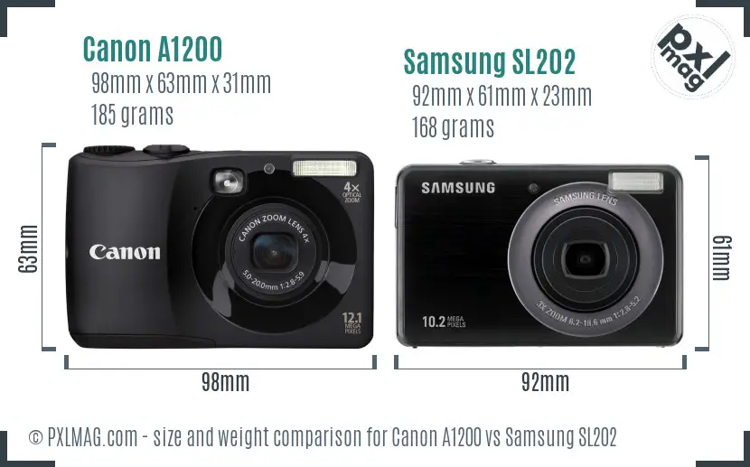 Canon A1200 vs Samsung SL202 size comparison