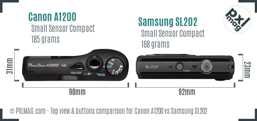 Canon A1200 vs Samsung SL202 top view buttons comparison