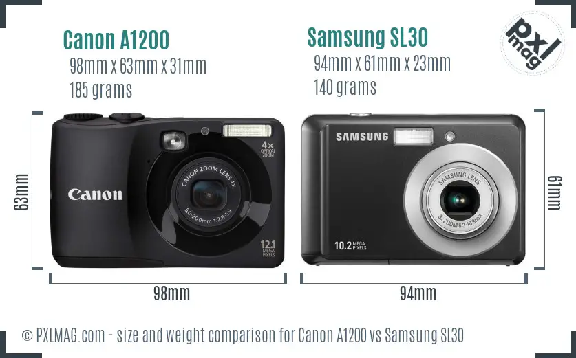 Canon A1200 vs Samsung SL30 size comparison Canon A1200 vs Samsung SL30 size comparison