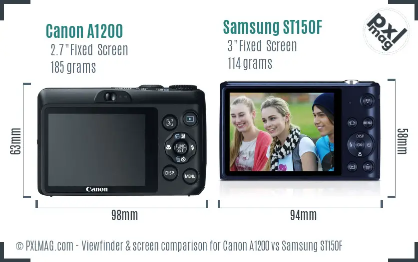 Canon A1200 vs Samsung ST150F Screen and Viewfinder comparison