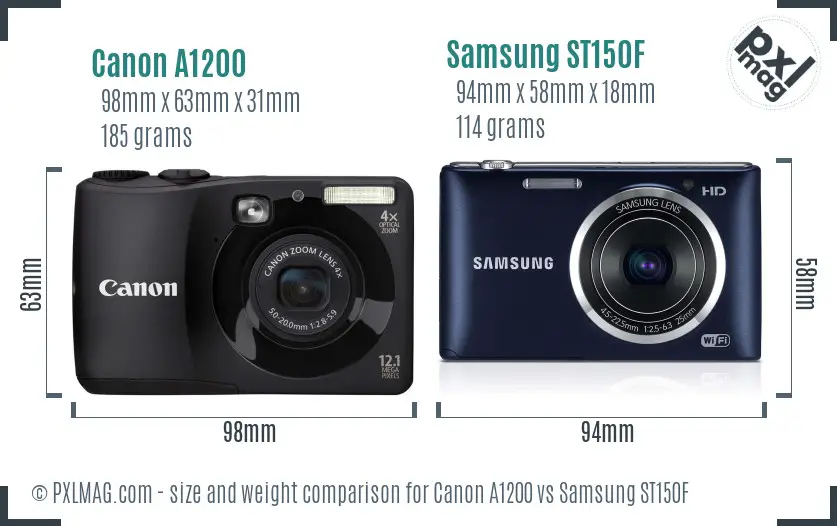 Canon A1200 vs Samsung ST150F size comparison