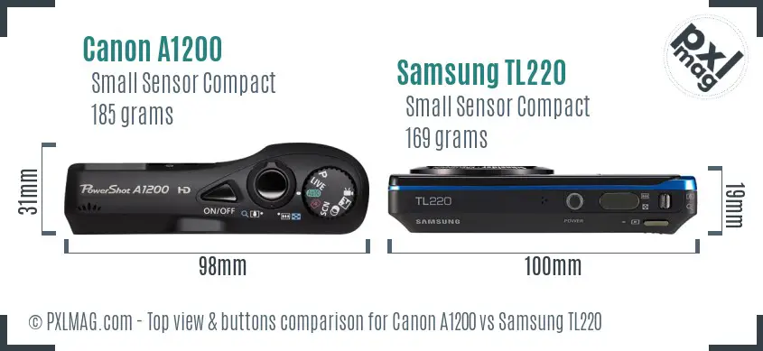 Canon A1200 vs Samsung TL220 top view buttons comparison