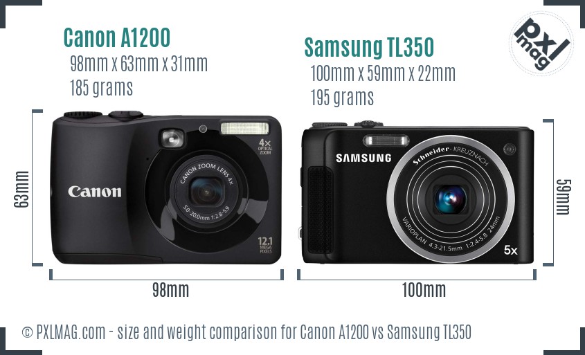 Canon A1200 vs Samsung TL350 size comparison Canon A1200 vs Samsung TL350 size comparison