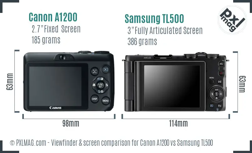 Canon A1200 vs Samsung TL500 Screen and Viewfinder comparison