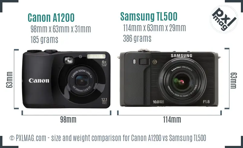 Canon A1200 vs Samsung TL500 size comparison