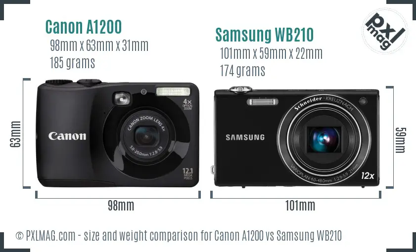 Canon A1200 vs Samsung WB210 size comparison Canon A1200 vs Samsung WB210 size comparison