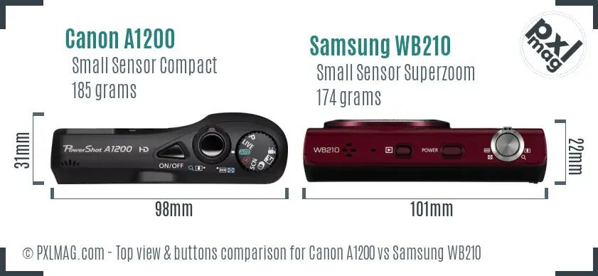 Canon A1200 vs Samsung WB210 top view buttons comparison Canon A1200 vs Samsung WB210 top view buttons comparison