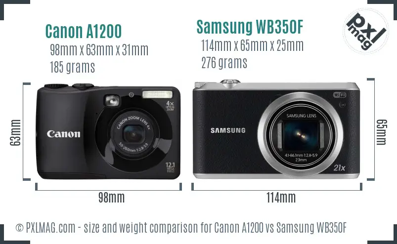 Canon A1200 vs Samsung WB350F size comparison Canon A1200 vs Samsung WB350F size comparison