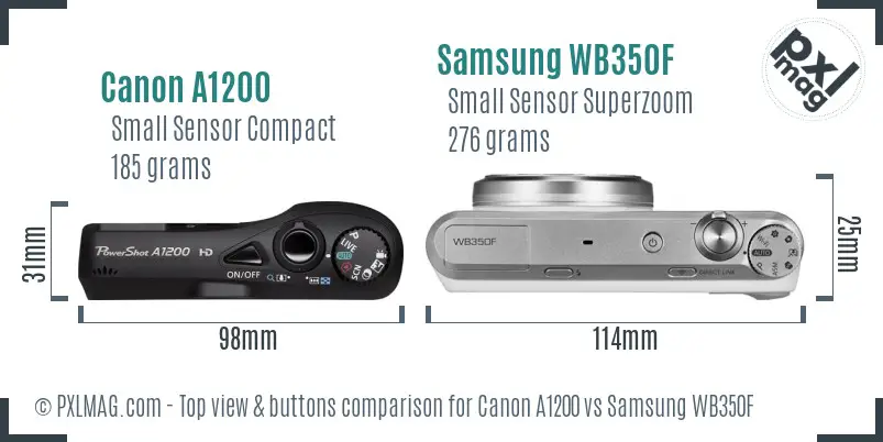 Canon A1200 vs Samsung WB350F top view buttons comparison Canon A1200 vs Samsung WB350F top view buttons comparison