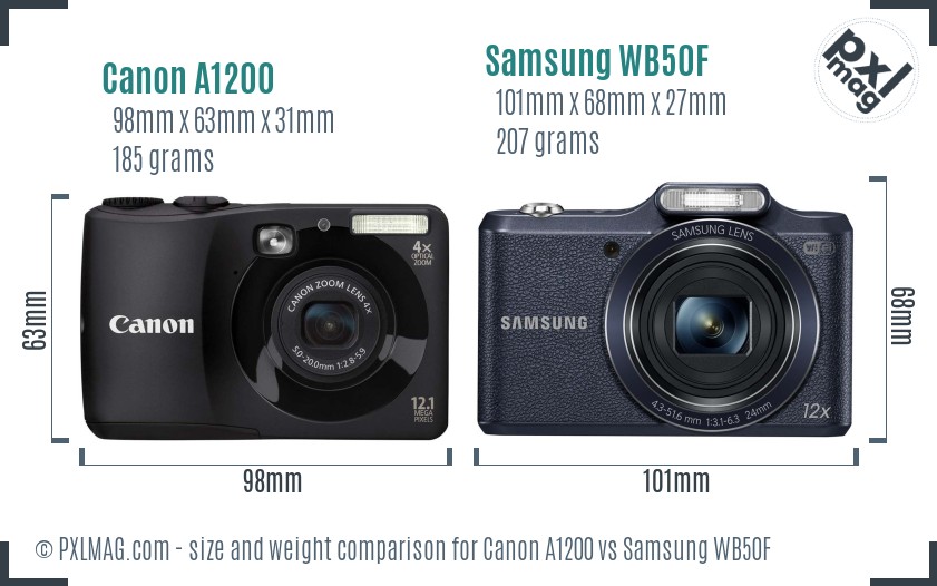 Canon A1200 vs Samsung WB50F size comparison Canon A1200 vs Samsung WB50F size comparison