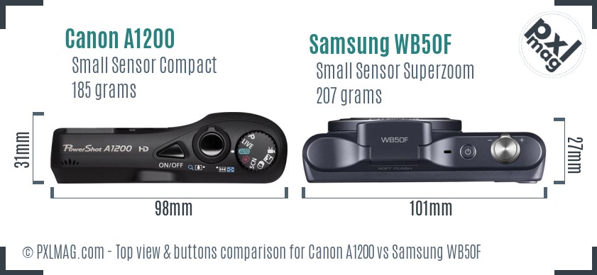 Canon A1200 vs Samsung WB50F top view buttons comparison