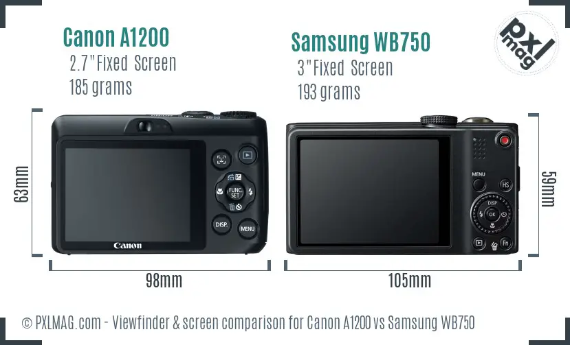 Canon A1200 vs Samsung WB750 Screen and Viewfinder comparison