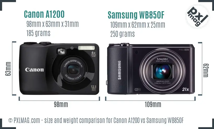 Canon A1200 vs Samsung WB850F size comparison