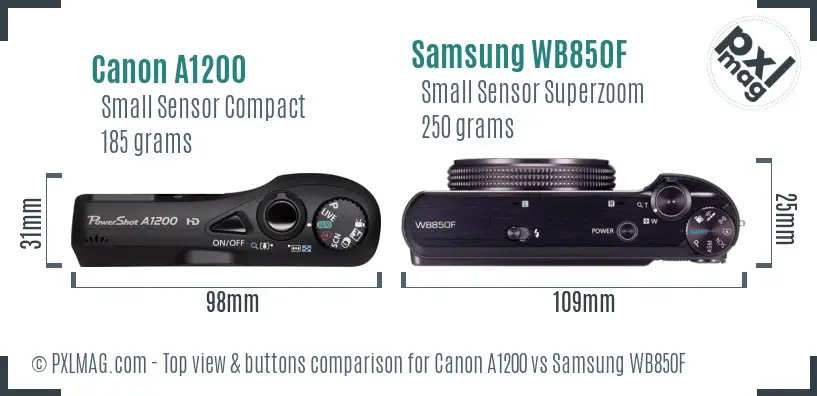 Canon A1200 vs Samsung WB850F top view buttons comparison