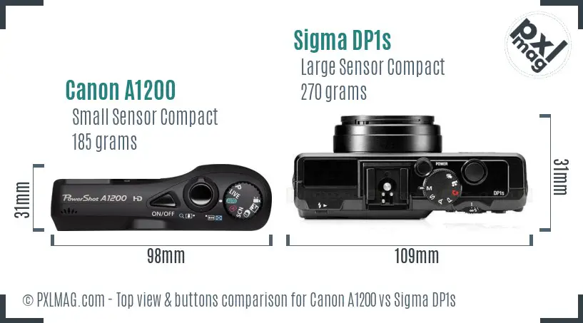 Canon A1200 vs Sigma DP1s top view buttons comparison