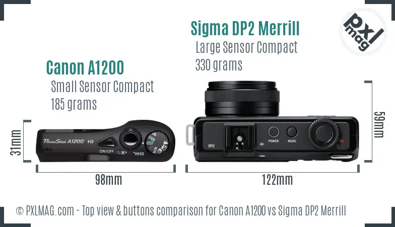 Canon A1200 vs Sigma DP2 Merrill top view buttons comparison