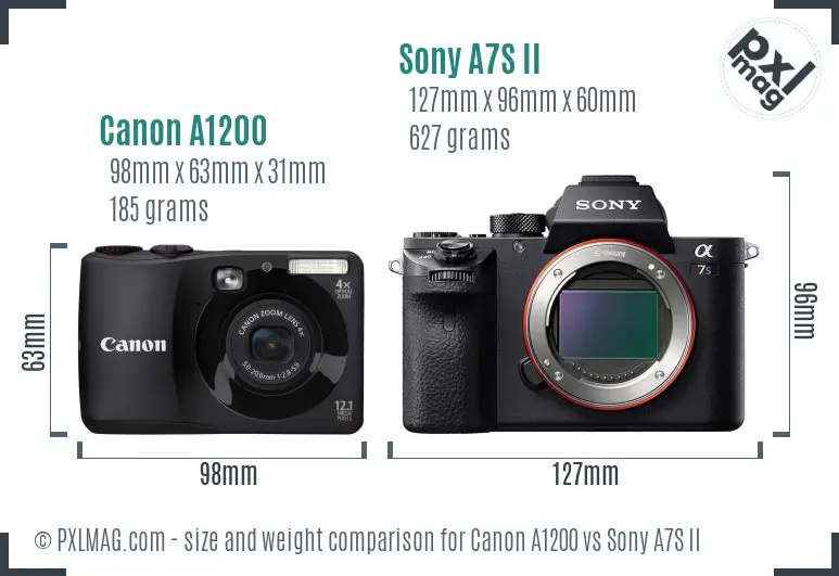 Canon A1200 vs Sony A7S II size comparison