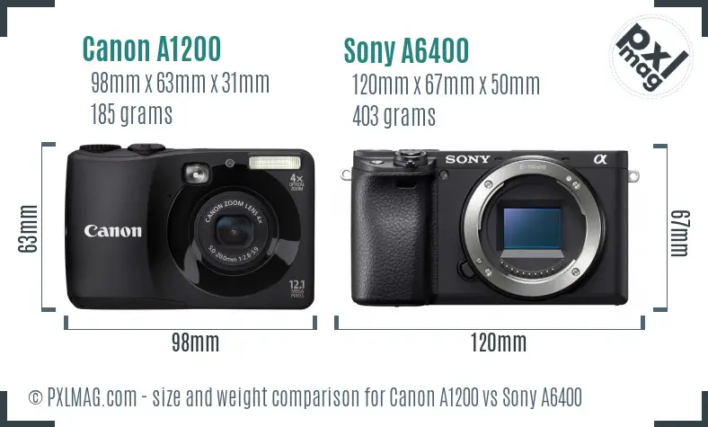 Canon A1200 vs Sony A6400 size comparison