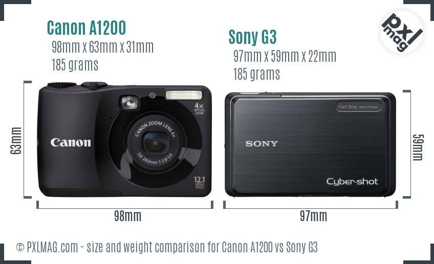 Canon A1200 vs Sony G3 size comparison