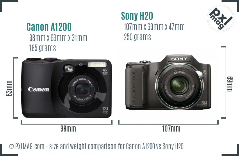 Canon A1200 vs Sony H20 size comparison