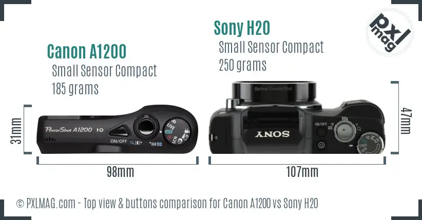 Canon A1200 vs Sony H20 top view buttons comparison