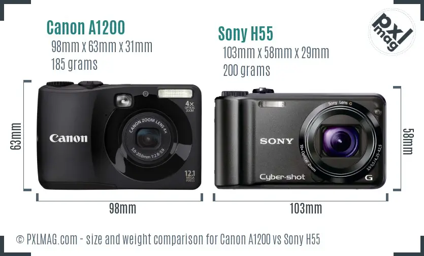 Canon A1200 vs Sony H55 size comparison