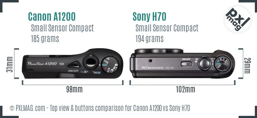 Canon A1200 vs Sony H70 top view buttons comparison