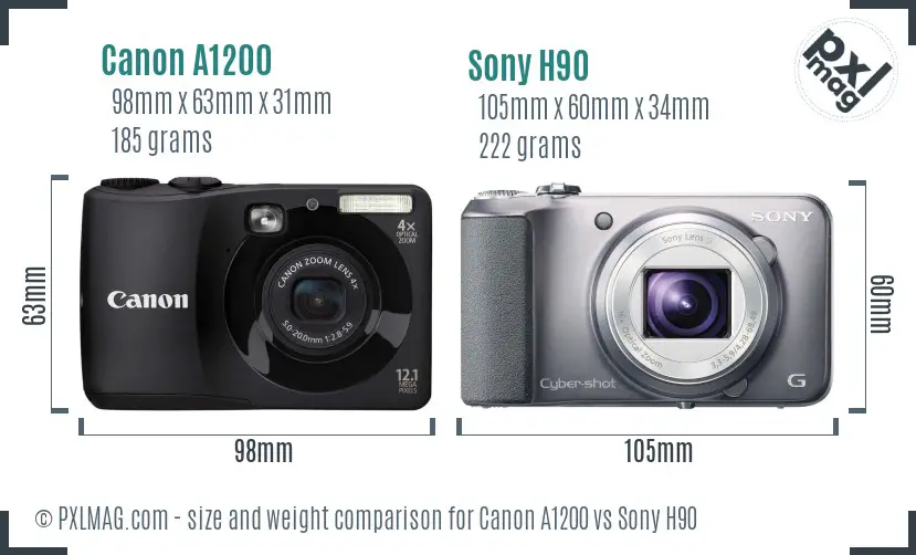 Canon A1200 vs Sony H90 size comparison