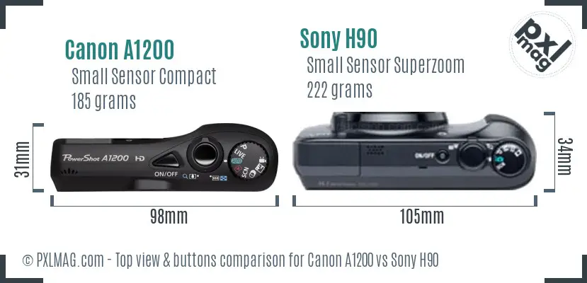 Canon A1200 vs Sony H90 top view buttons comparison