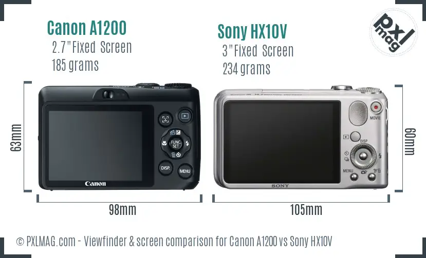 Canon A1200 vs Sony HX10V Screen and Viewfinder comparison