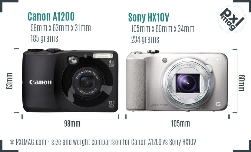 Canon A1200 vs Sony HX10V size comparison